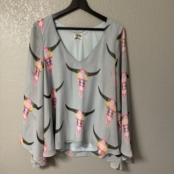 Show Me Your Mumu Lite Bright Bull Blouse Size Medium - Picture 2 of 4